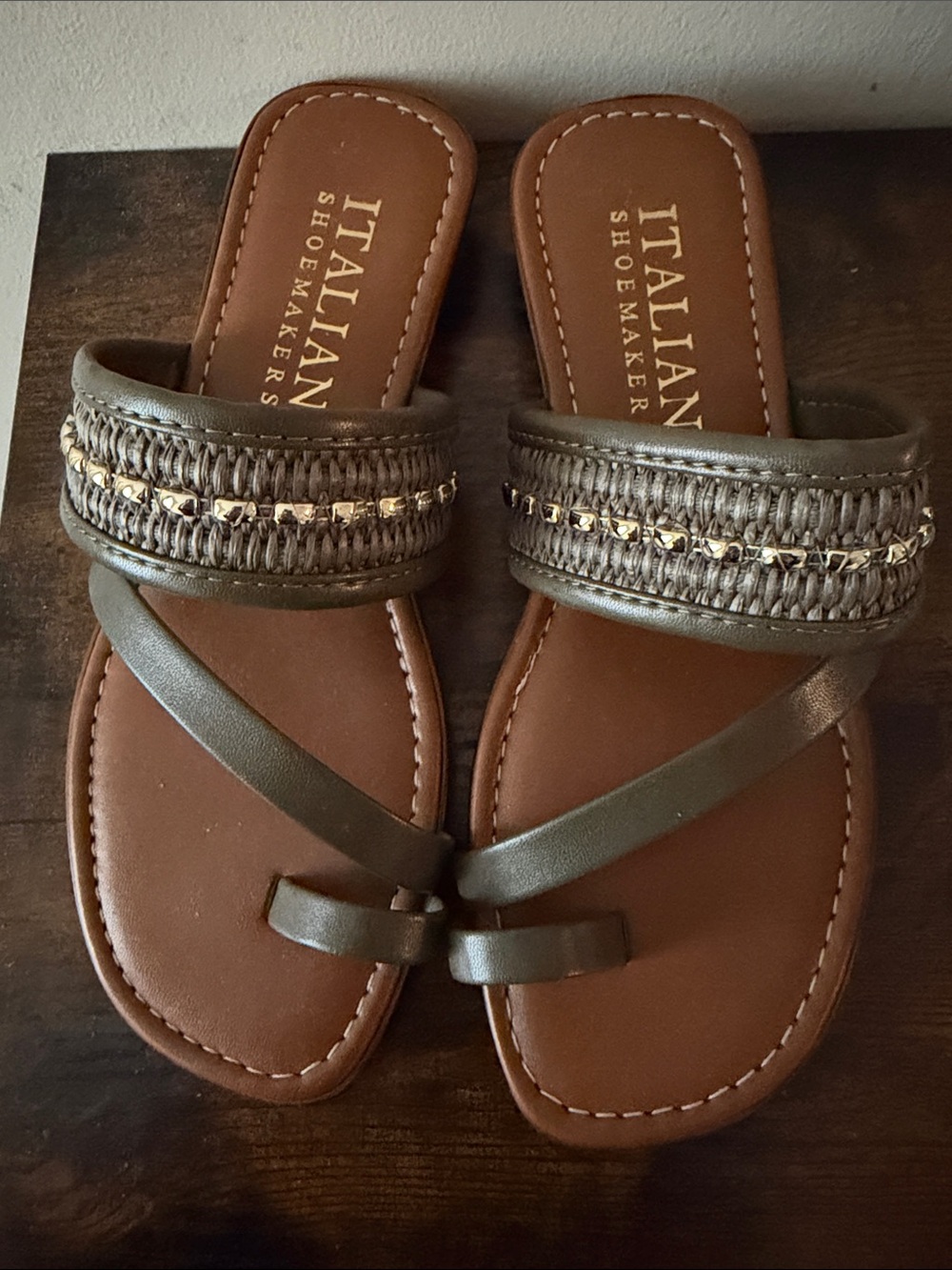 Italian Shoemakers Metallic Bronze Braided Slide Sandals